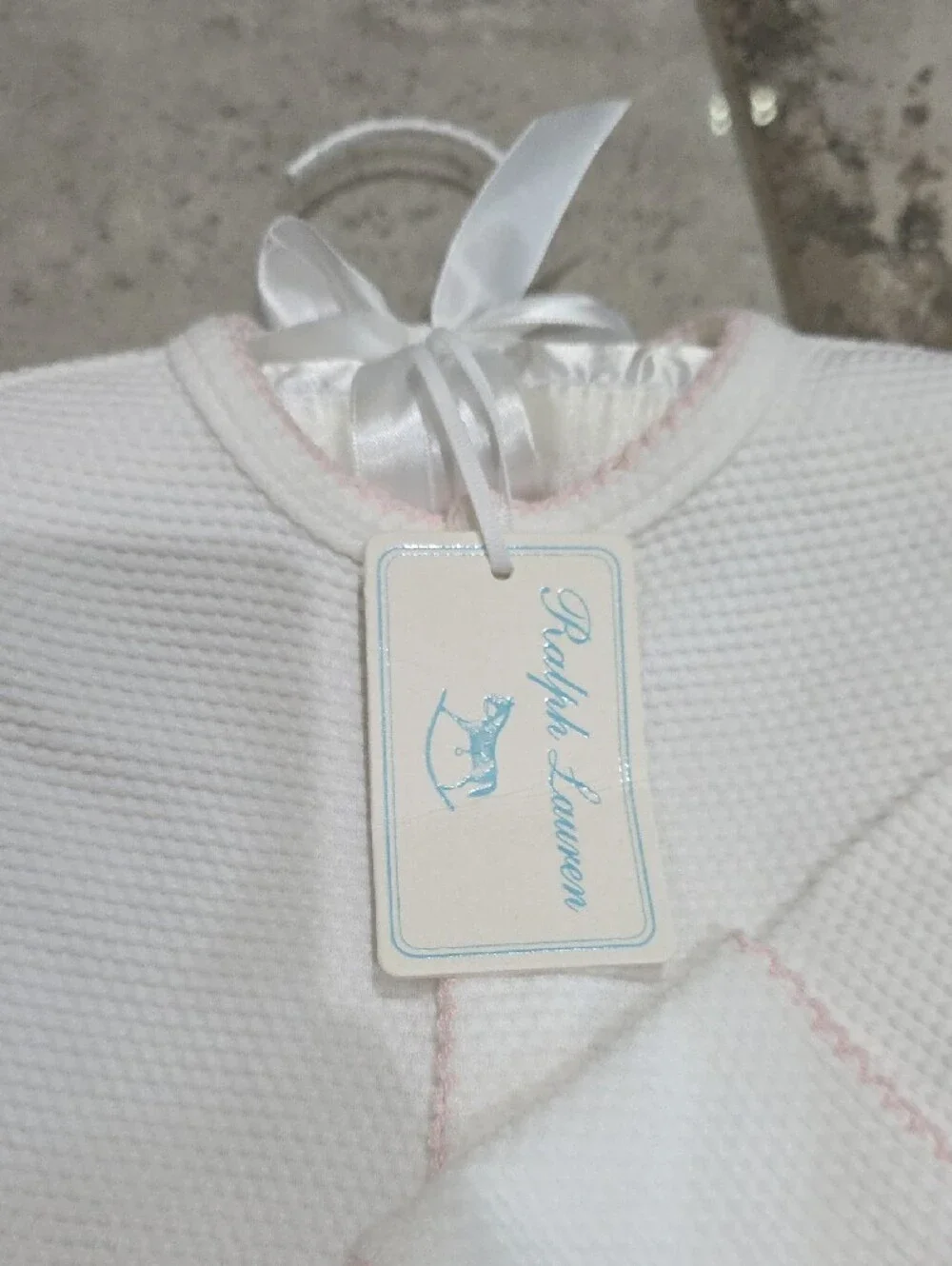 NWT 3M $85 Ralph Lauren White Baby Footed One-Piece with Pale Pink Trim
